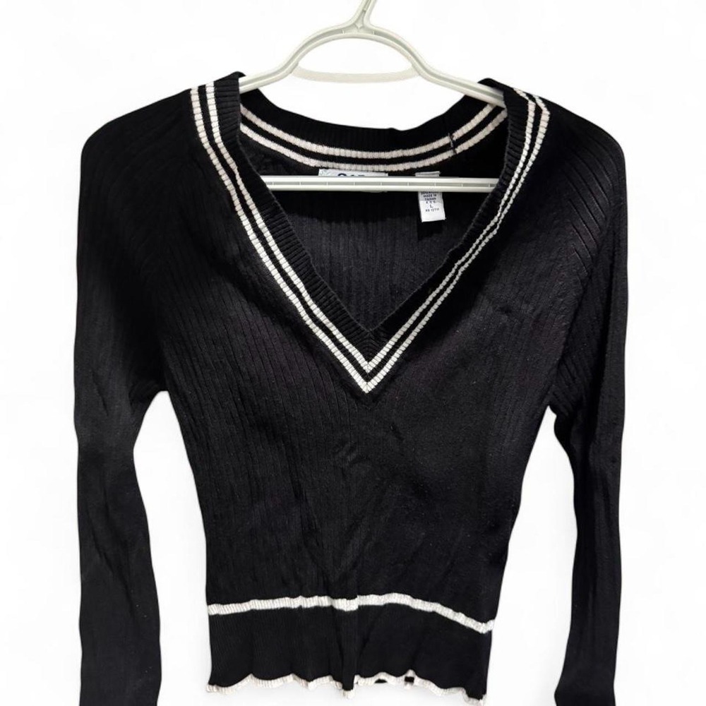 Y2K 00s Striped Academia Preppy PLL Twilight Sweater Q&A Size L
